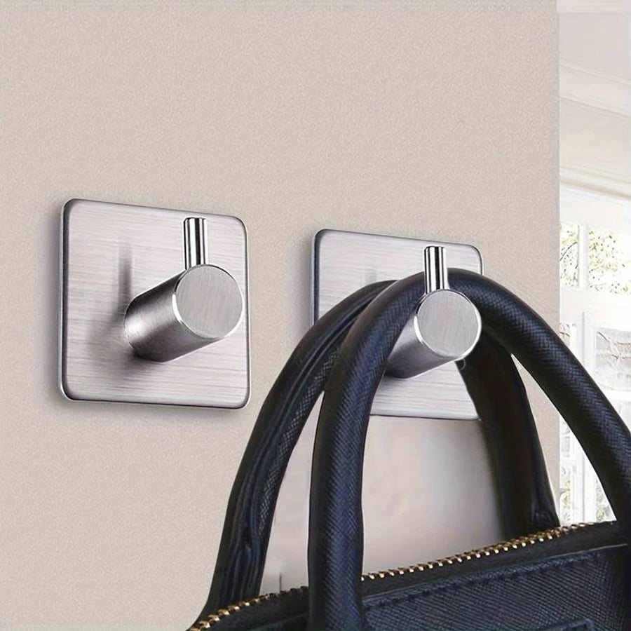 Premium Adhesive Hooks – Minimalist Stainless Steel Design for Home & Bathroom