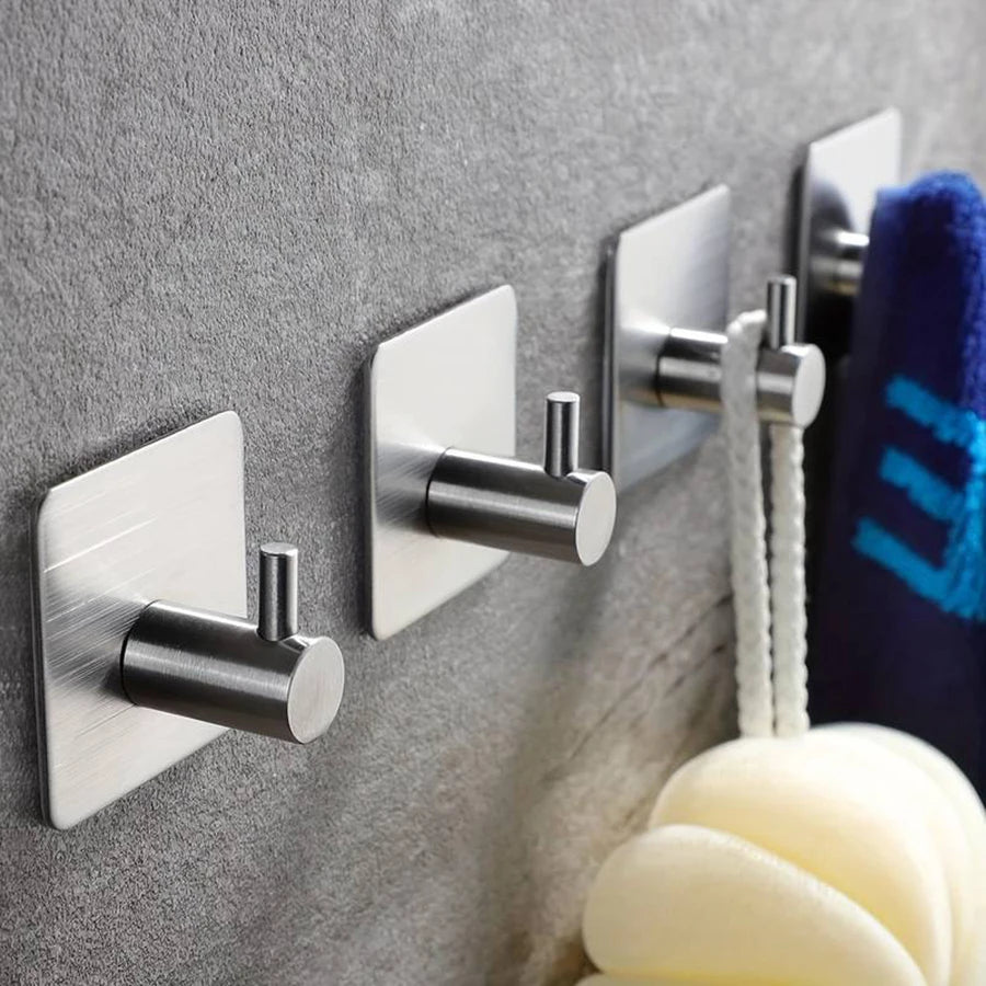Premium Adhesive Hooks – Minimalist Stainless Steel Design for Home & Bathroom