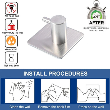 Premium Adhesive Hooks – Minimalist Stainless Steel Design for Home & Bathroom
