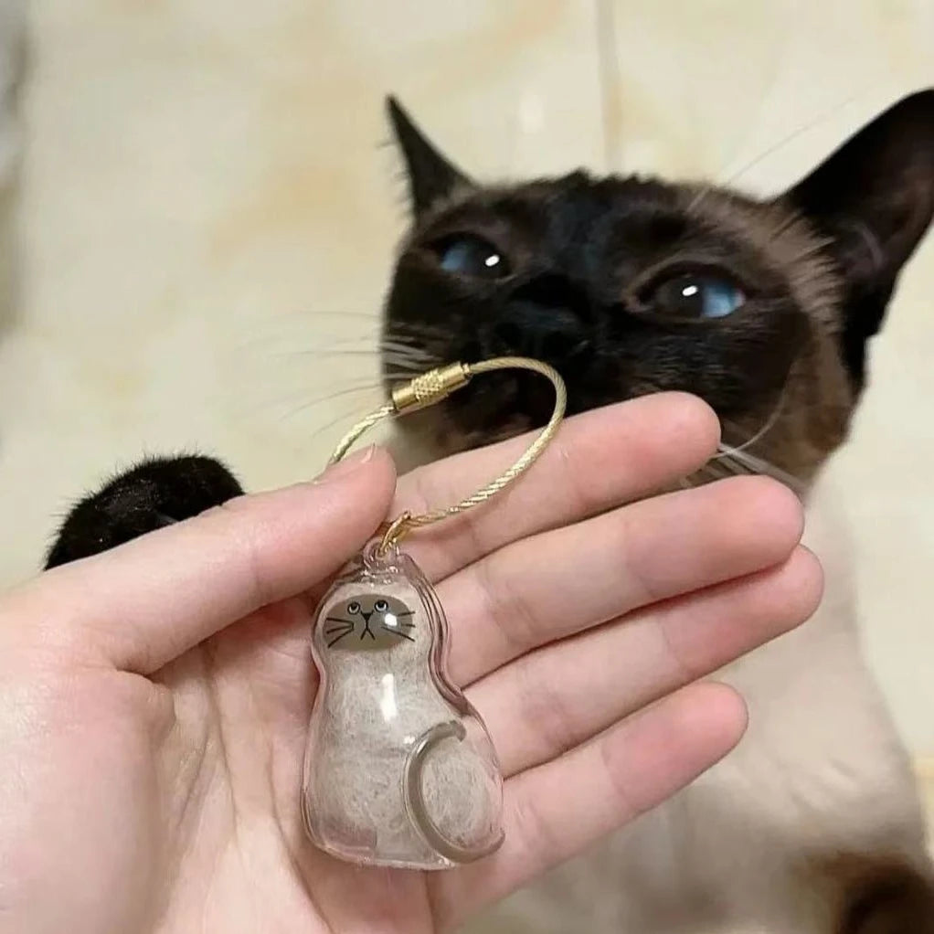 🐾 “Always By My Side” – Memorial Cat Hair Keepsake Keychain 🐱