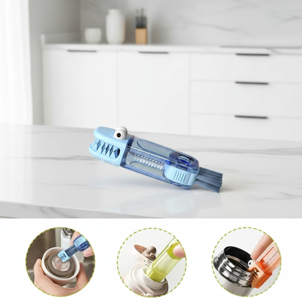 Blue cleaning brush with bristle head and handle on a white background